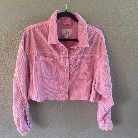 Bdg urban outfitters corduroy jacket Pink Crop Oversized Raw Hem Barbie Small - Picture 1 of 9